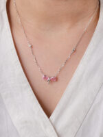 VEKENZA 925 Sterling Silver stone bow pendant chain,Original Rhodium Plated, Swiss Zirconia Gift for Women & Girls