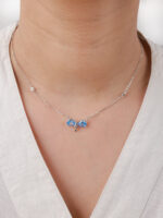 VEKENZA 925 Sterling Silver stone bow pendant chain,Original Rhodium Plated, Swiss Zirconia Gift for Women & Girls - Image 4