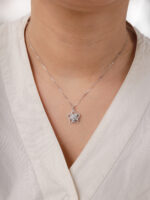 VEKENZA 925 Sterling Silver spinner flower pendant chain, Original Rhodium Plated, Swiss Zirconia Gift for Women & Girls