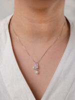 VEKENZA 925 Sterling Silver butterfly design with pearl pendant chain,Original Rhodium Plated, Swiss Zirconia Gift for Women & Girls