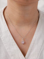 VEKENZA 925 Sterling Silver leaf shaped pendant chain,Original Rhodium Plated, Swiss Zirconia Gift for Women & Girls