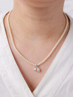 VEKENZA 925 Sterling Silver lotus with pearl mala ,Original Rhodium Plated, Swiss Zirconia Gift for Women & Girls