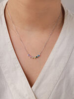 VEKENZA 925 Sterling Silver multi stone pendant chain,Original Rhodium Plated, Swiss Zirconia Gift for Women & Girls