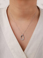 VEKENZA 925 Sterling Silver oval cirlce pendant chain,Original Rhodium Plated, Swiss Zirconia Gift for Women & Girls