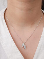 VEKENZA 925 Sterling Silver peacock feather shape pendant chain,Original Rhodium Plated, Swiss Zirconia Gift for Women & Girls