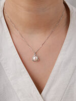 VEKENZA 925 Sterling Silver trendy pearl pendant chain,Original Rhodium Plated, Swiss Zirconia Gift for Women & Girls