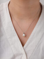 VEKENZA 925 Sterling Silver single pearl pendant chain,Original Rhodium Plated, Swiss Zirconia Gift for Women & Girls