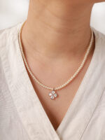 VEKENZA 925 Sterling Silver clover with pearl mala ,Original Rhodium Plated, Swiss Zirconia Gift for Women & Girls