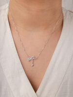 VEKENZA 925 Sterling Silverbow type pendant chain,Original Rhodium Plated, Swiss Zirconia Gift for Women & Girls