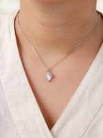 VEKENZA 925 Sterling Silver leafy shaped pendant chain,Original Rhodium Plated, Swiss Zirconia Gift for Women & Girls