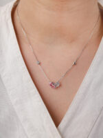 VEKENZA 925 Sterling Silver heart with bow pendant chain,Original Rhodium Plated, Swiss Zirconia Gift for Women & Girls