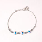 VEKENZA 925 sterling Silver flower shaped white evil eye Bracelet, Adjustable | Rhodium Plated Women Bracelet, Gifts for Her| Multiple Design Options