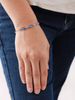 VEKENZA 925 sterling Silver oval shaped blue evil eye Bracelet, Adjustable | Rhodium Plated Women Bracelet, Gifts for Her| Multiple Design Options - Image 5