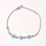 VEKENZA 925 sterling Silver flower shaped skyblue evil eye Bracelet, Adjustable | Rhodium Plated Women Bracelet, Gifts for Her| Multiple Design Options