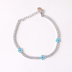 VEKENZA 925 sterling Silver diamond and flower skyblue evil eye Bracelet, Adjustable | Rhodium Plated Women Bracelet, Gifts for Her| Multiple Design Options